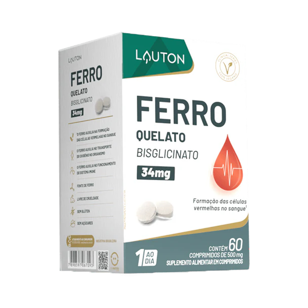 Ferro Quelato Bisglicinato 34mg - 60 Comprimidos | Lauton
